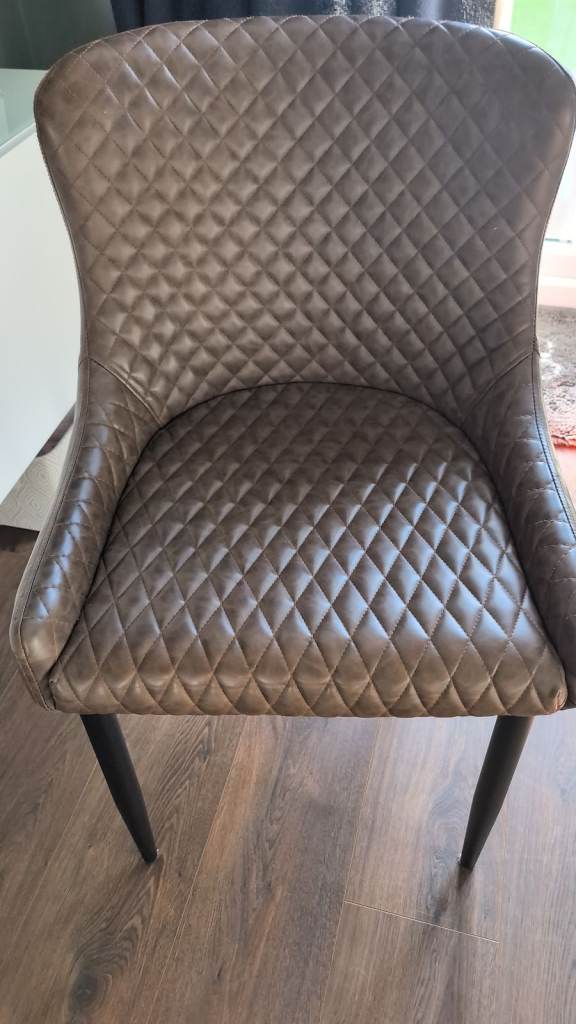 PAIR of Brown Quilted Leather Dining Chairs – Excellent Condition