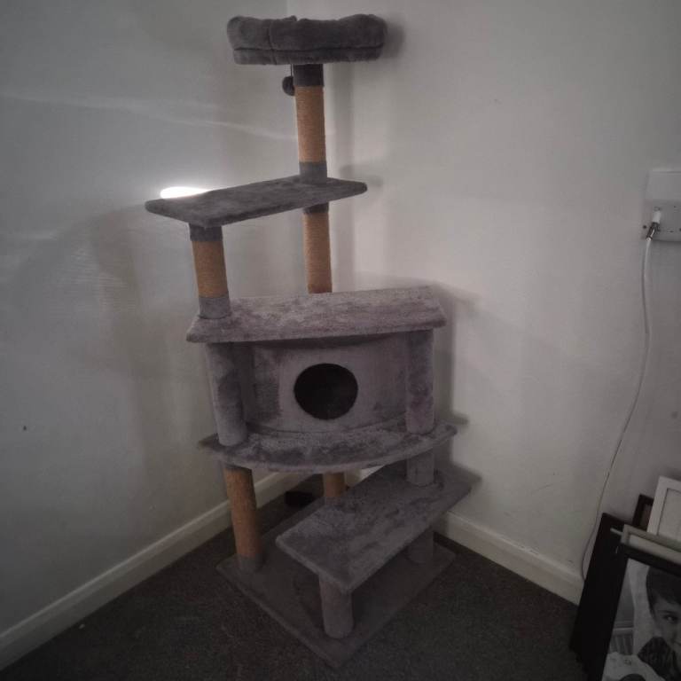 Cat climbing tower with scratche posts