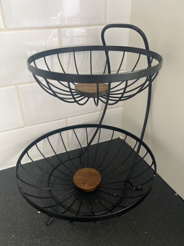Two-Tier Black Metal Fruit Basket