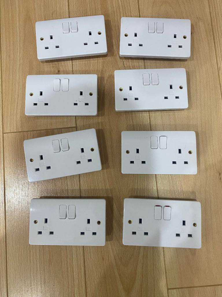 MK brand 2 Gang Switched Socket 13A DP White  8 total