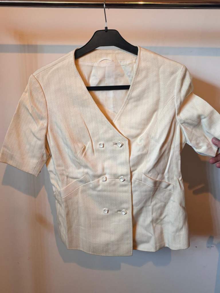 Vintage Cream Cotton Short Sleeve Top Good Condition