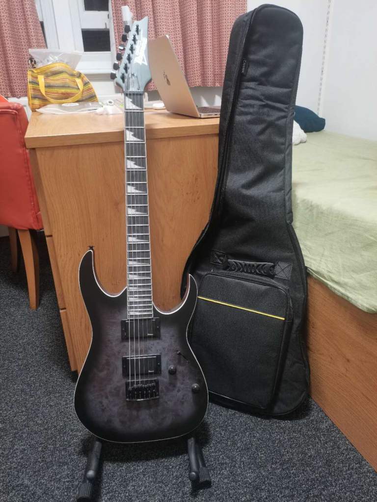 Ibanez Gio GRG121PAR-KBF Electric Guitar Bundle with Marshall MG10G Amp, Stand, Cable and Gig Bag