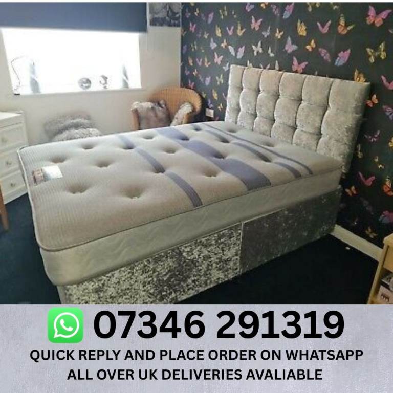 New Single Divan Bed with Headboard and Mattress
