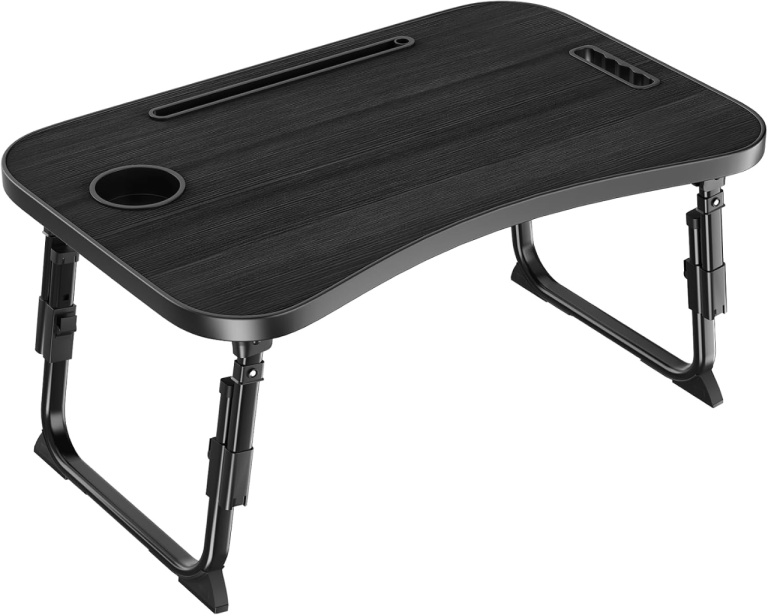 Laptop Table Height Adjustable, Foldable Bed Desk with Cup Holder & Phone Slot