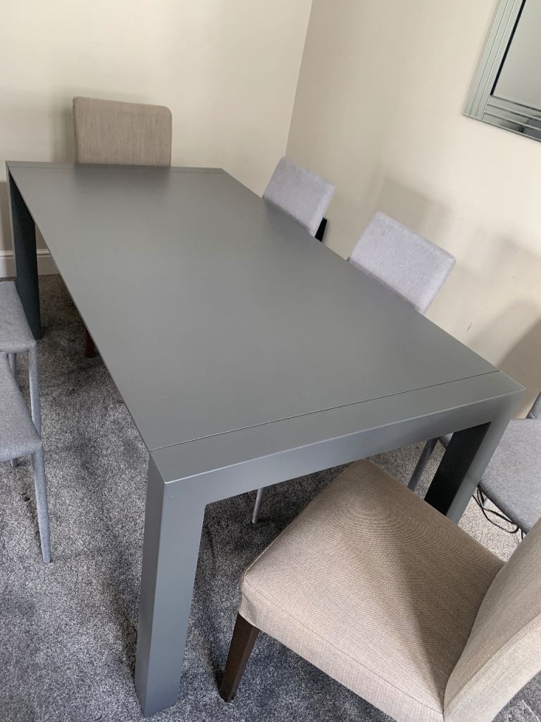 Designer 6-12 Seat Extending Dining Table in Grey. from 1.75m to 2.65m long