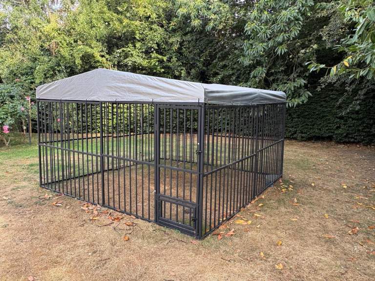 Large Heavy Duty 3.05x3.05 metre outdoor kennel with roof and feeder door