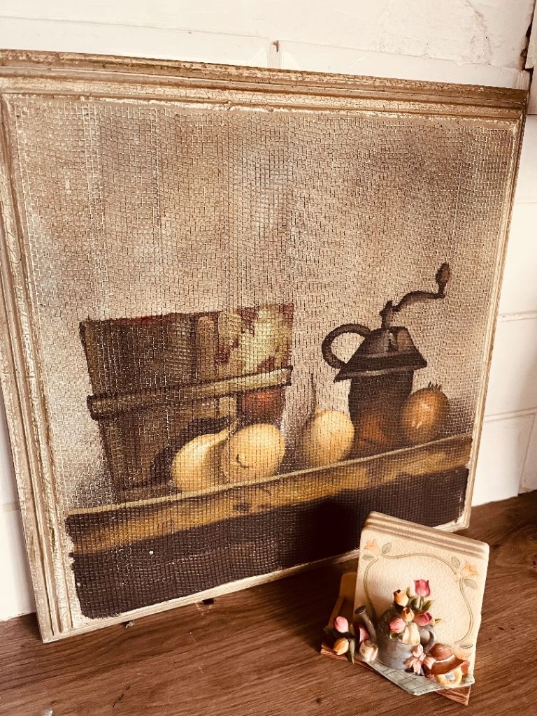 Rustic Still Life Painting and Decorative Figurine Set