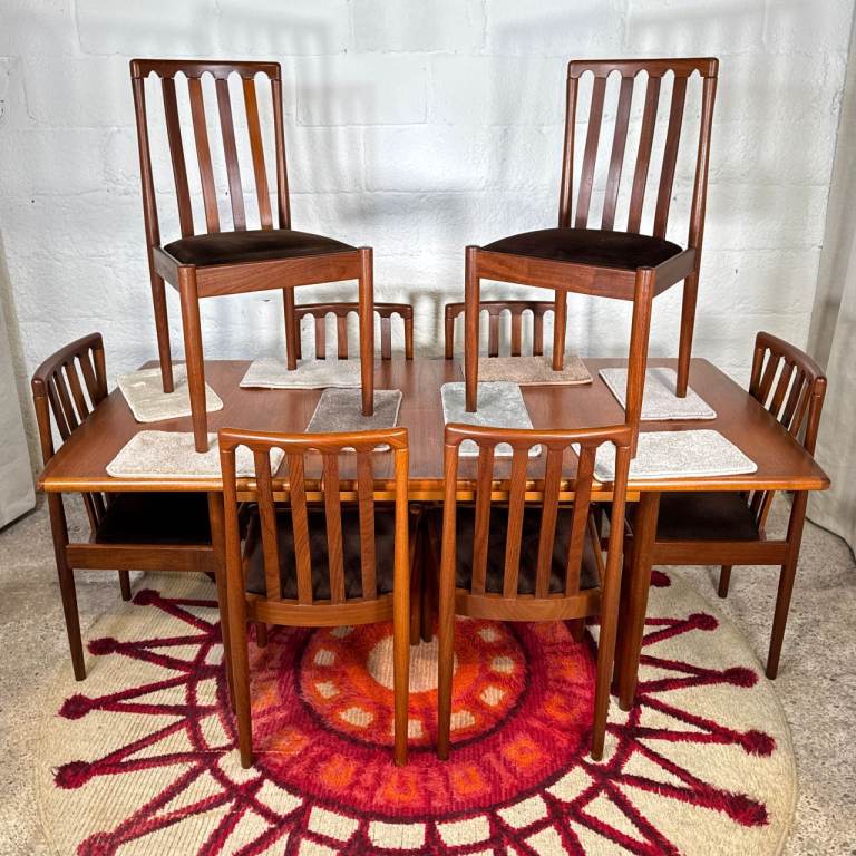 image for Meredew Teak Dining Set Mid-Century Extending Table & 8 Chairs Vintage Retro