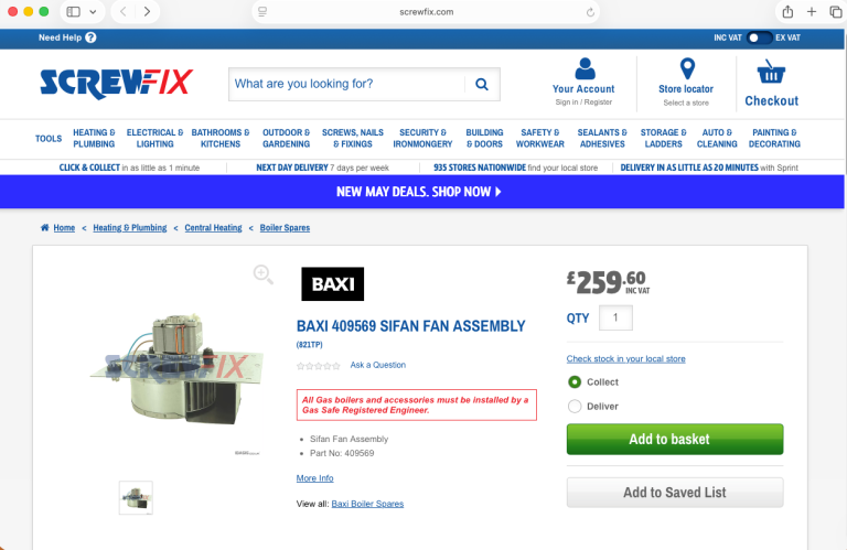 Baxi / Potterton Boiler Fan Assembly - Part Number Baxi 409569