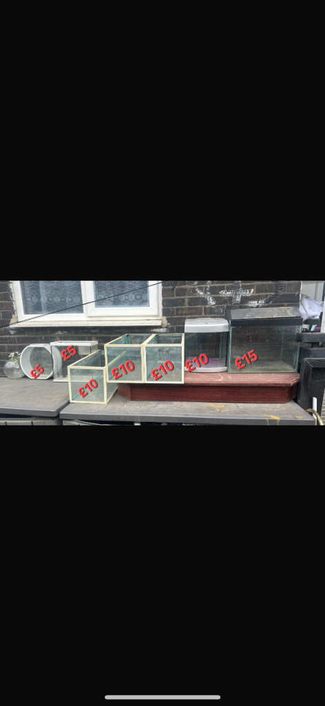 Fish tanks red ones £5 Blue ones £10