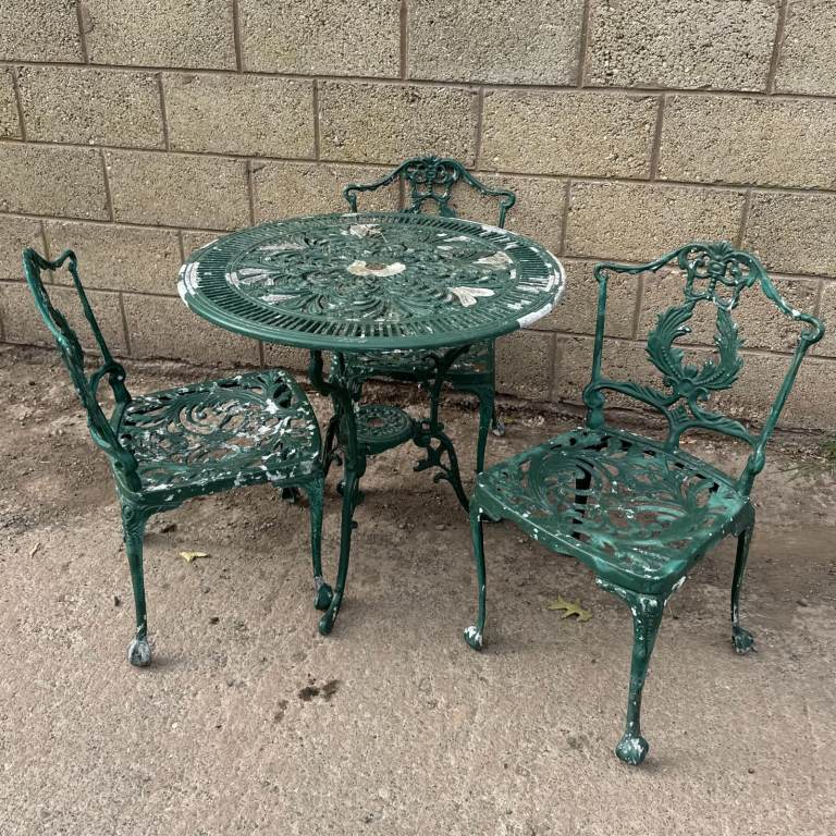 Garden Table & Chairs Set Green Painted Vintage Style Bistro Patio Outdoor (C)