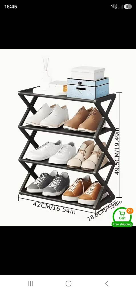 New Black Metal 4-Tier Shoe Rack – Foldable Storage
