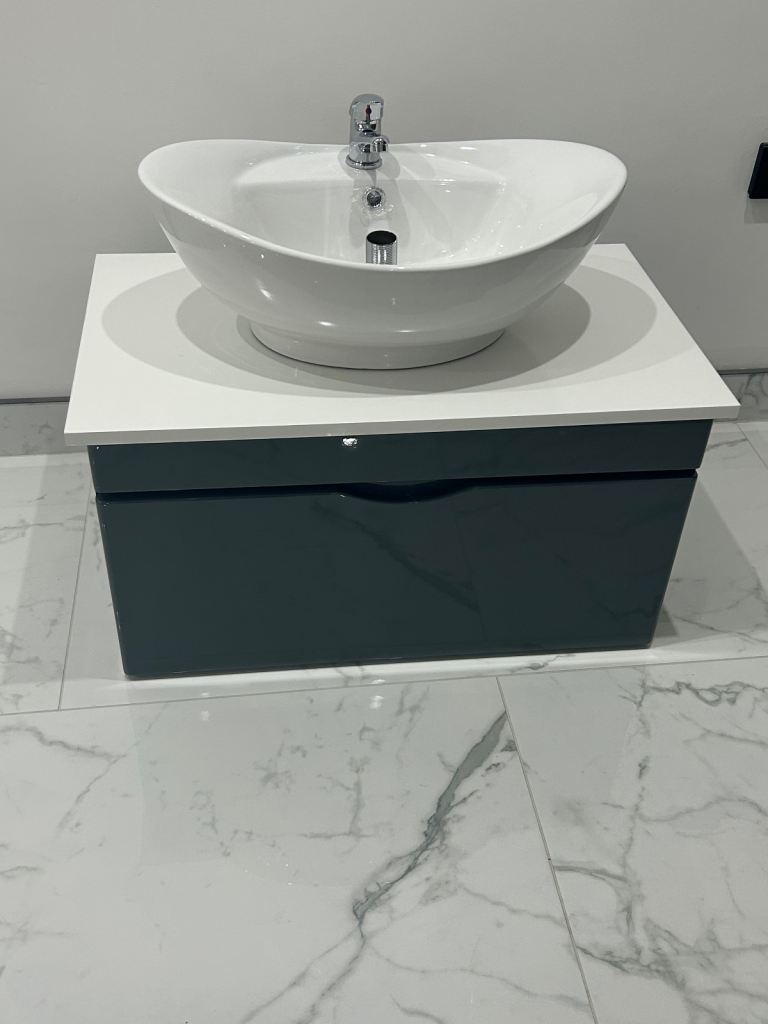 image for 800mm Gloss Grey Wall-Hung Sink Unit – Brand New (RRP 795)