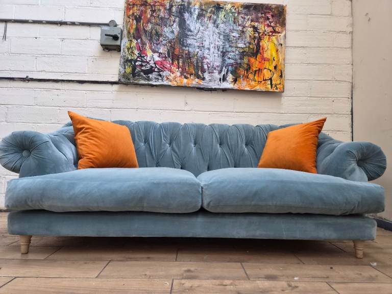 Loaf Bagsie medium sofa in dusty blue velvet RRP £3000