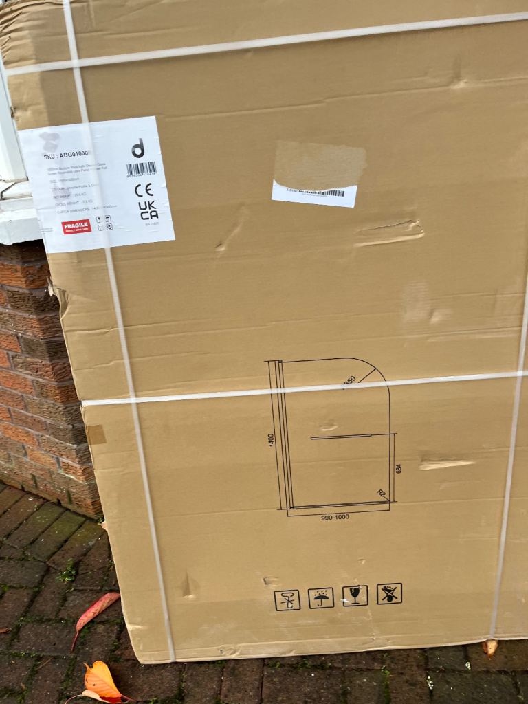 image for 1000 mm chrome over bath shower screen 