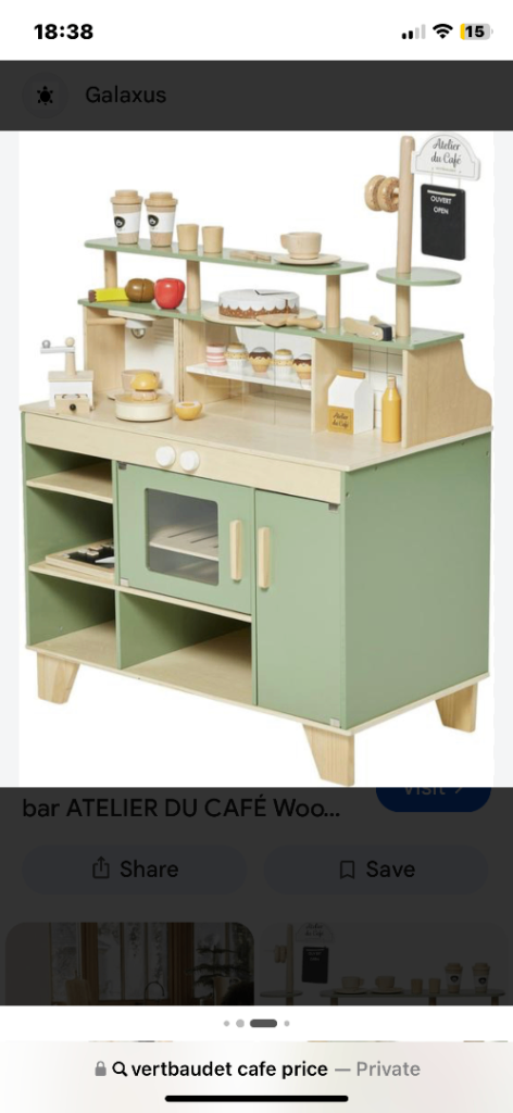 Wooden cafe role play imagination toy by Vertbaudet. 