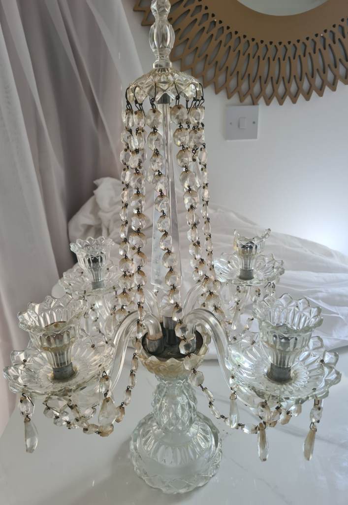 Vintage clear glass crystal  table 4 candleholder candlelabra chandelier style