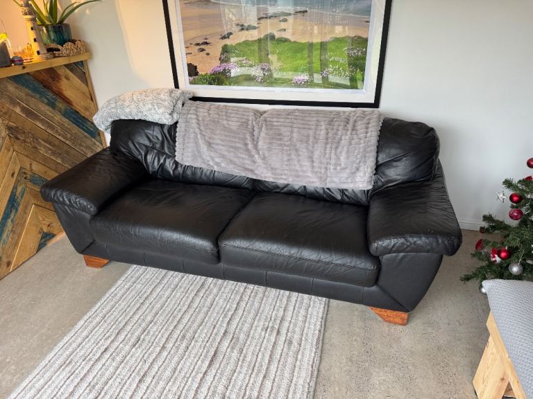 image for Black leather DFS sofa