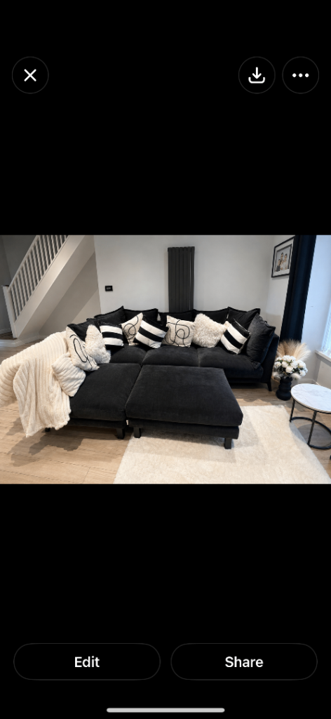 SofaClub Langham Luxe Corner Sofa + Pouffe | Black | Like New 