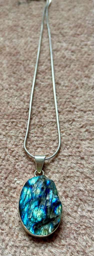 Raw Labradorite and Silver Pendant 