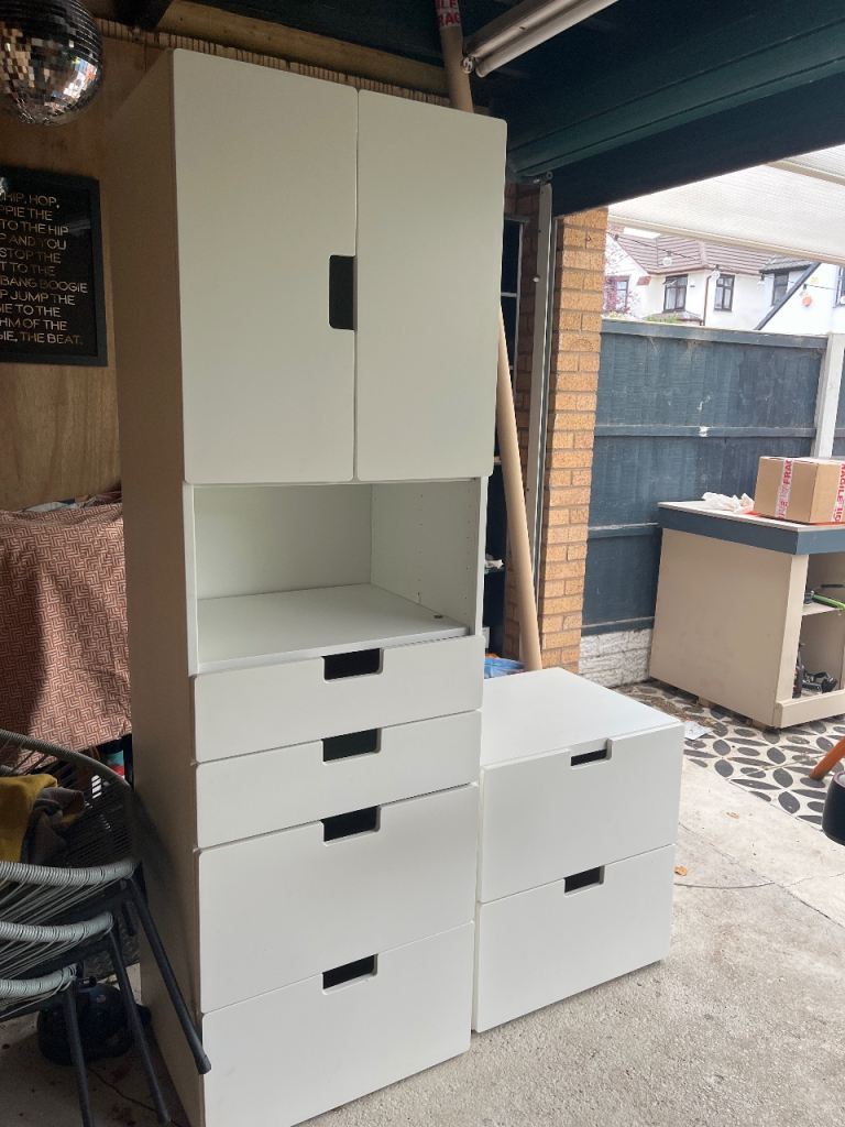 White Storage Unit with Drawers and Cupboards
