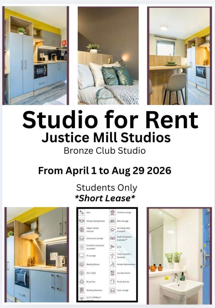 Studio for rent in a Student Accomodation