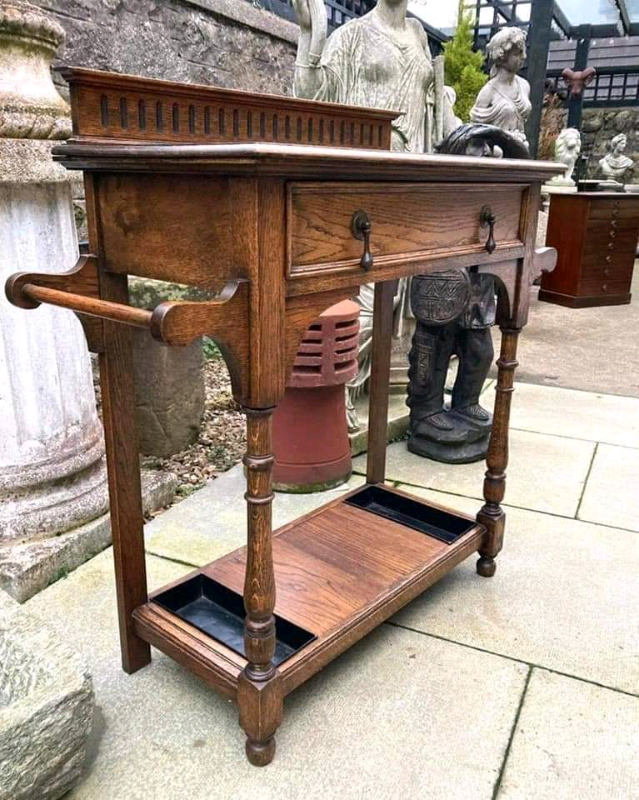 Oak Half Hall Stick Stand. Hallstand Coat Rack In lovely original condition