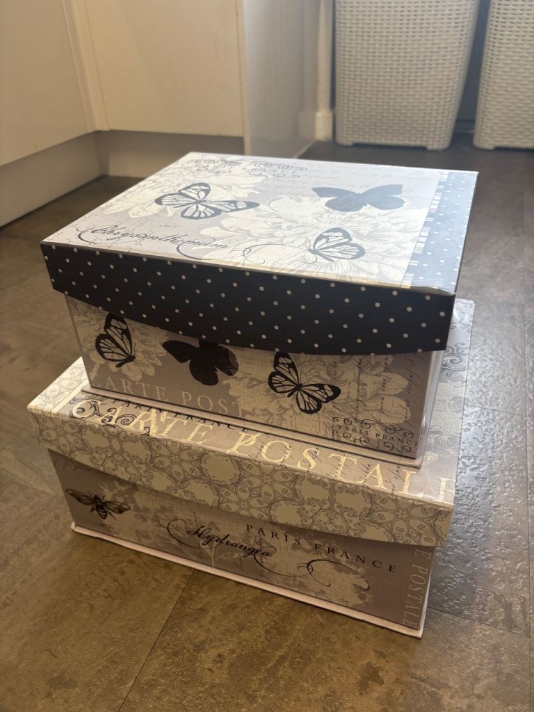 Two Decorative Storage Boxes with Butterfly Design