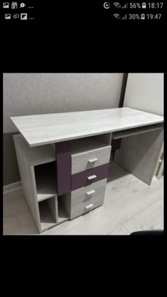 Light grey and purple wardrobe shelf desk set