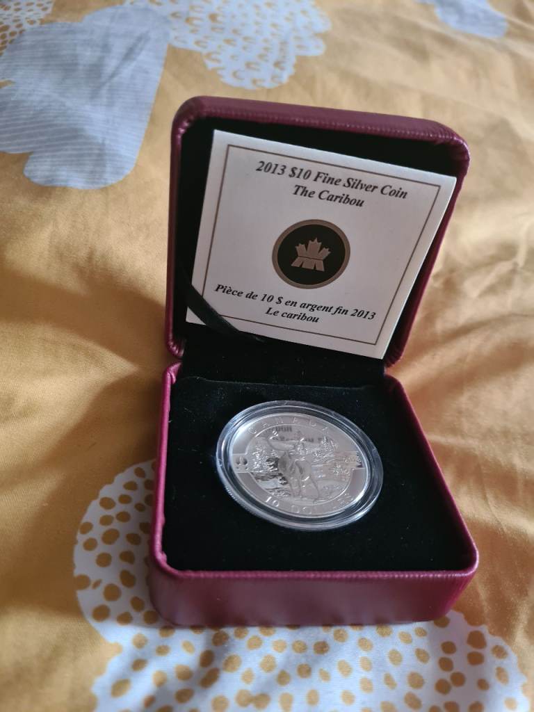 2013 Royal Canadian Mint $10 Fine Silver Coin 'The Caribou' in Box