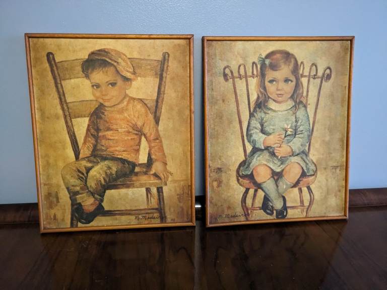 2 Signed and framed Litographs by M. MEDEIROS - He Loves me and Mischief Maker