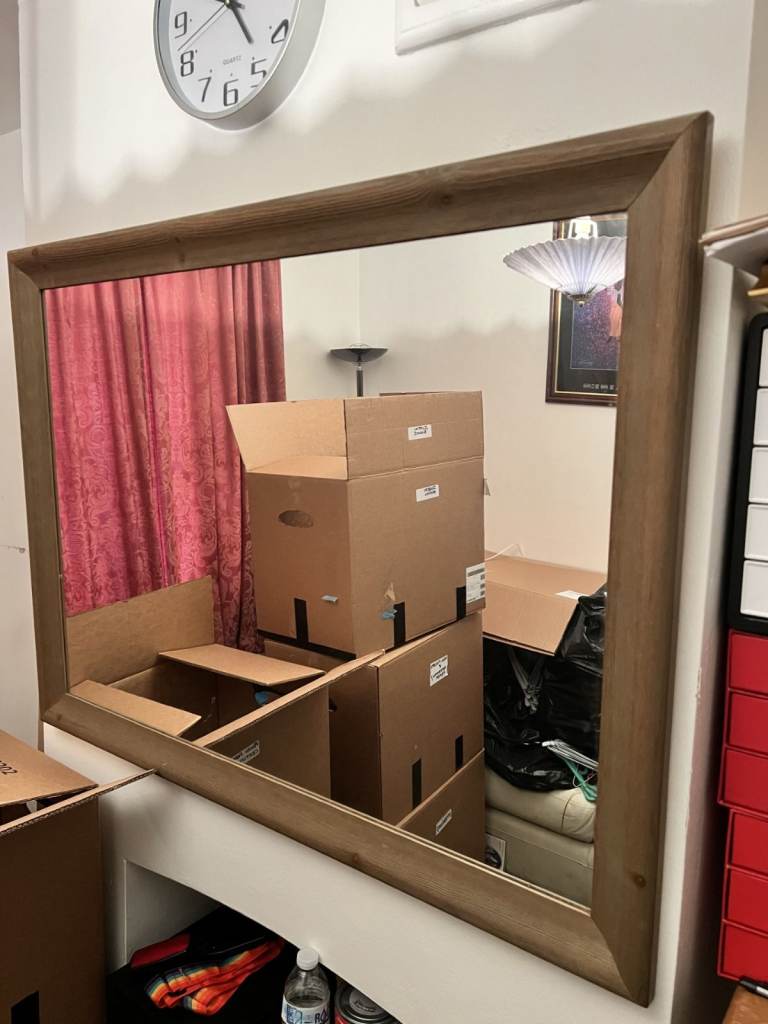 Dark beach Wooden framed large mirror