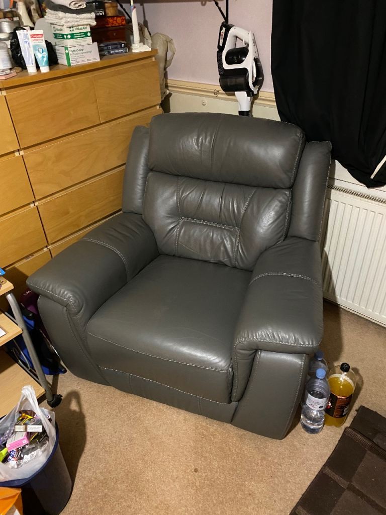 Grey leather recliner armchair 