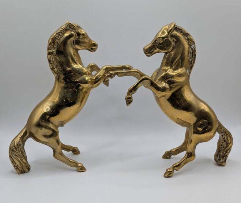 Pair of brass rearing horses