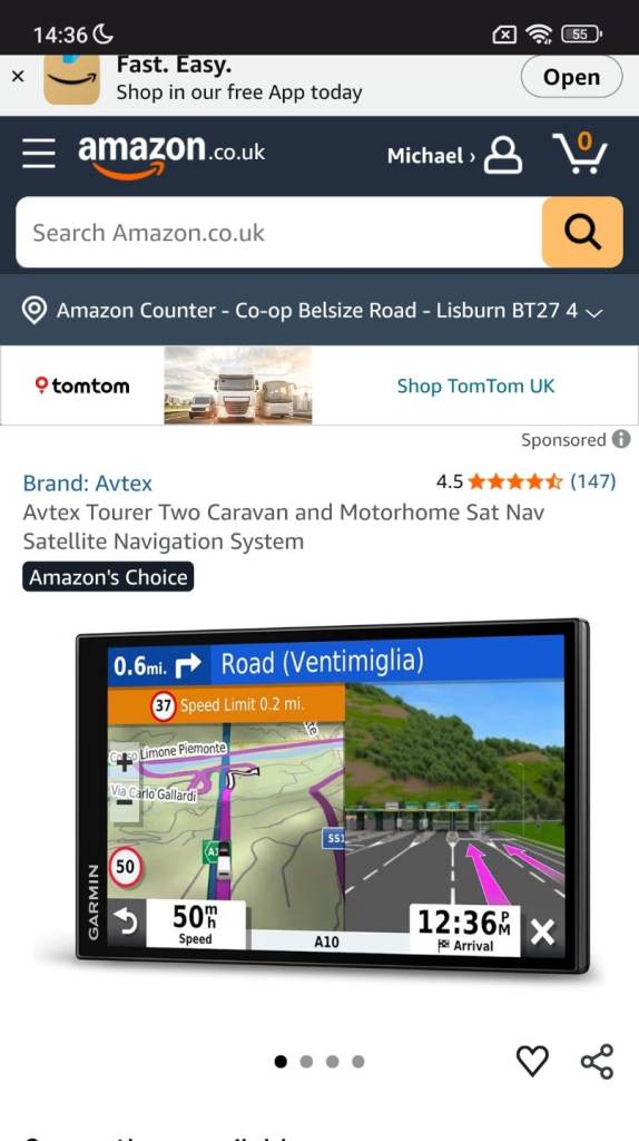 Garmin sat nav camper van touring model.