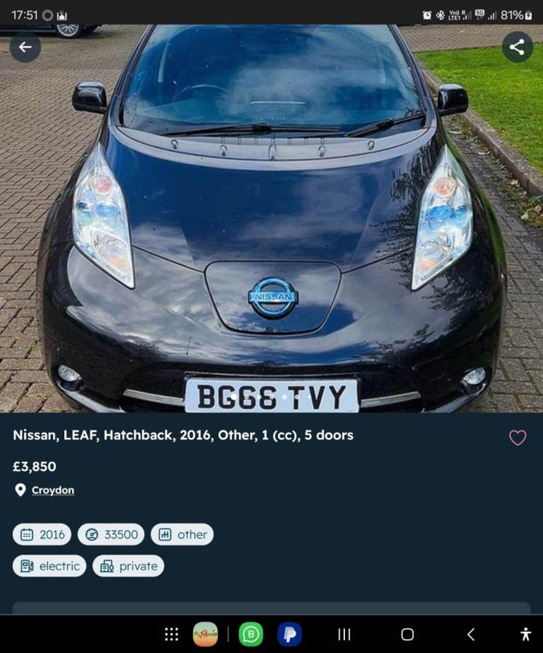 Nissan, LEAF, Hatchback, 2016, Other, 1 (cc), 5 doors