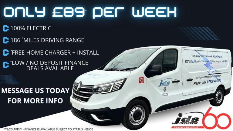 100% Electric Renault Trafic E-Tech, up to 186 miles of driving range £89 + vat