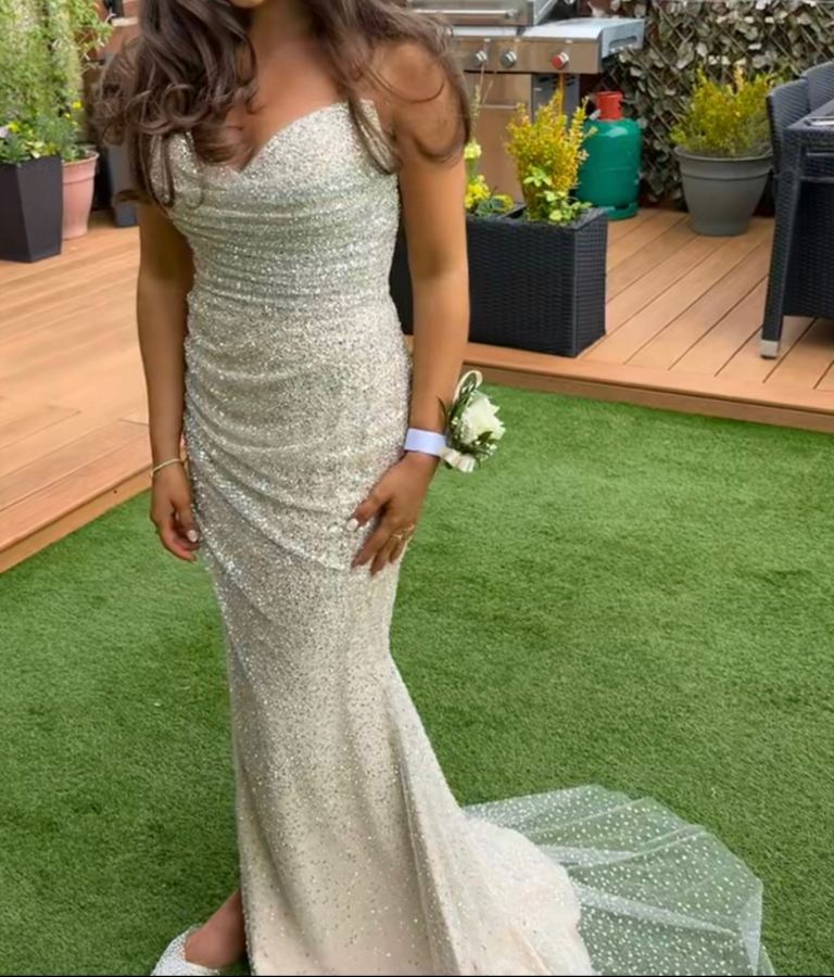 Stunning Designer Nicoletta Gown Dress Gold/Beige Prom Engagement Wedding Special Occasion Size 8
