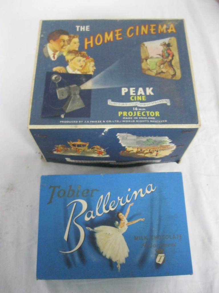Vintage Peak Cine 16mm Projector + Tobler Ballerina Box full of films