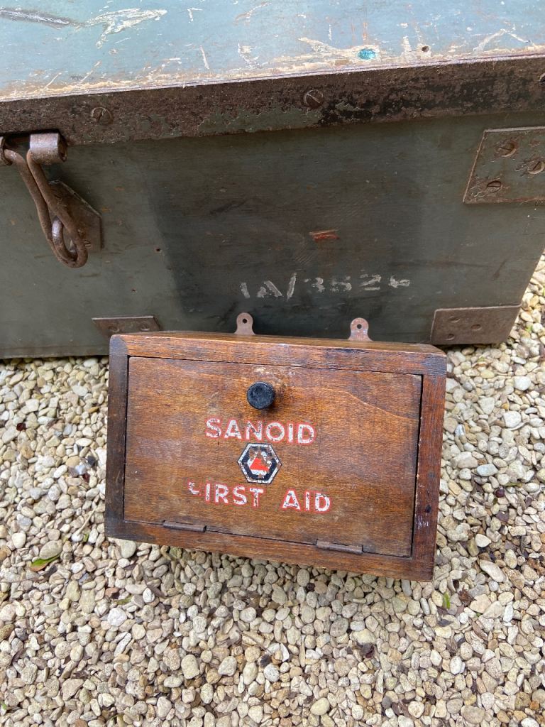 Vintage SANOID First Aid Box - Wooden Cabinet