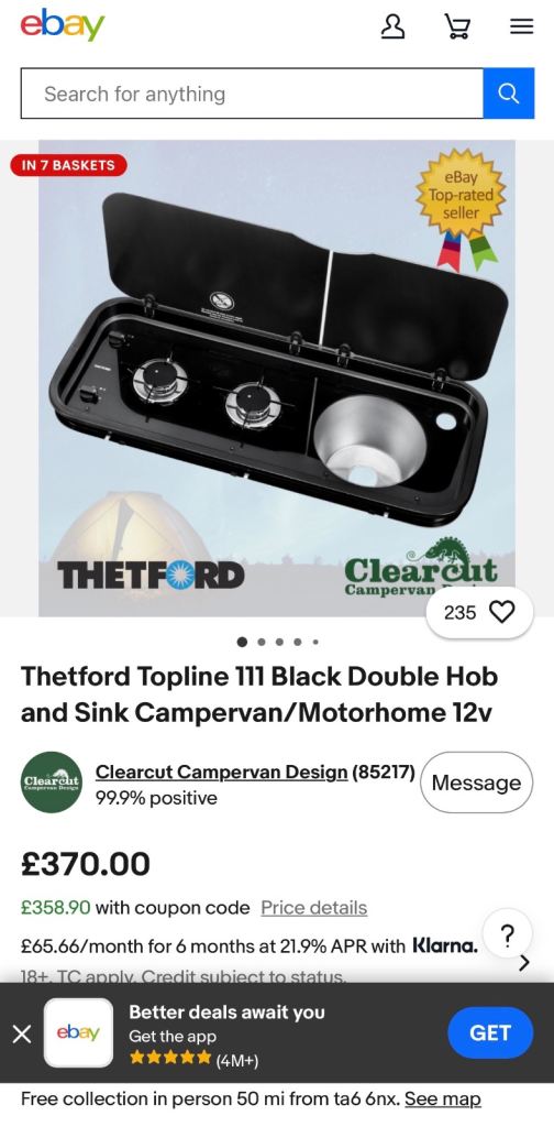 Thetford Topline 111 Hob & Sink Combination 