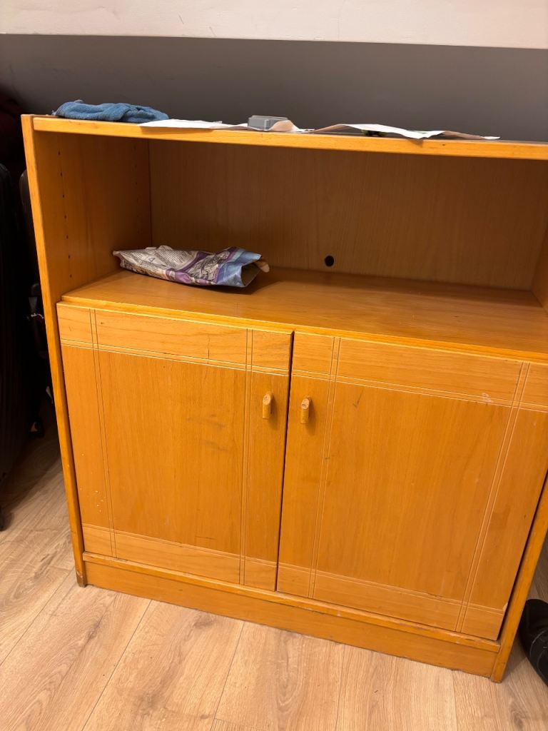 Wooden Bookcase / Cabinet with Doors – Fair Condition