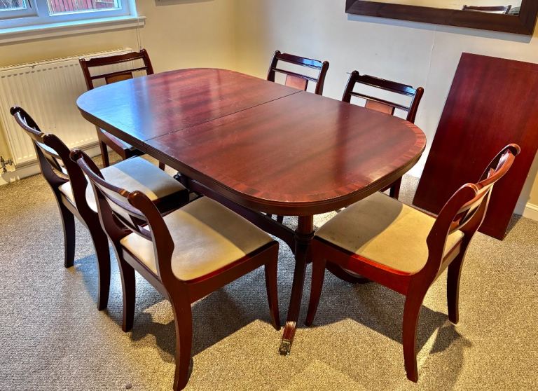 Brown Wood Dining Table with 6 Chairs – Good Condition Set