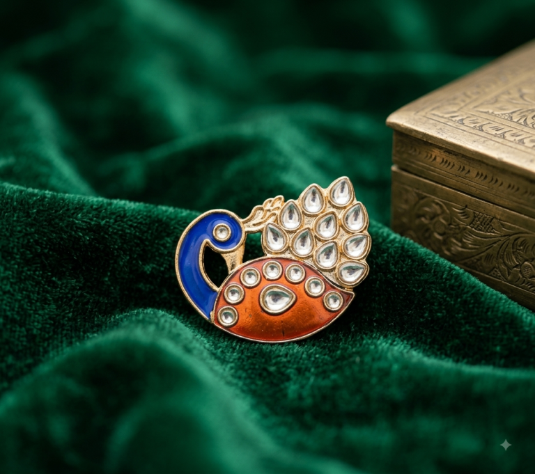 Peacock kankavati box with Blue and Red Enamel and Clear Stones