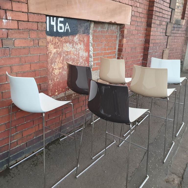 6 x Arper Catifa 46 Sled Base Bar Stool Cream Brown Beige 76cm Leg Height