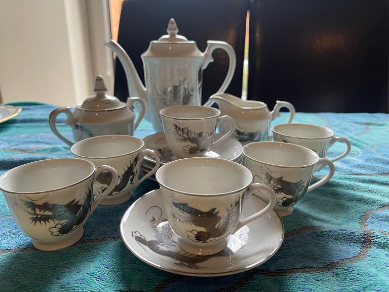 Vintage Japanese coffee set with Geisha Lithophone 