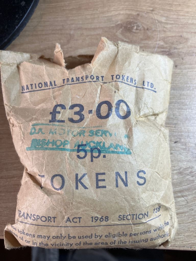Bag of 5 pence national transport tokens