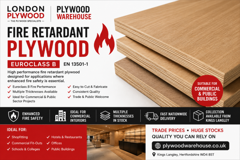 Fire Retardant Plywood Sheets – Euroclass B, New Condition