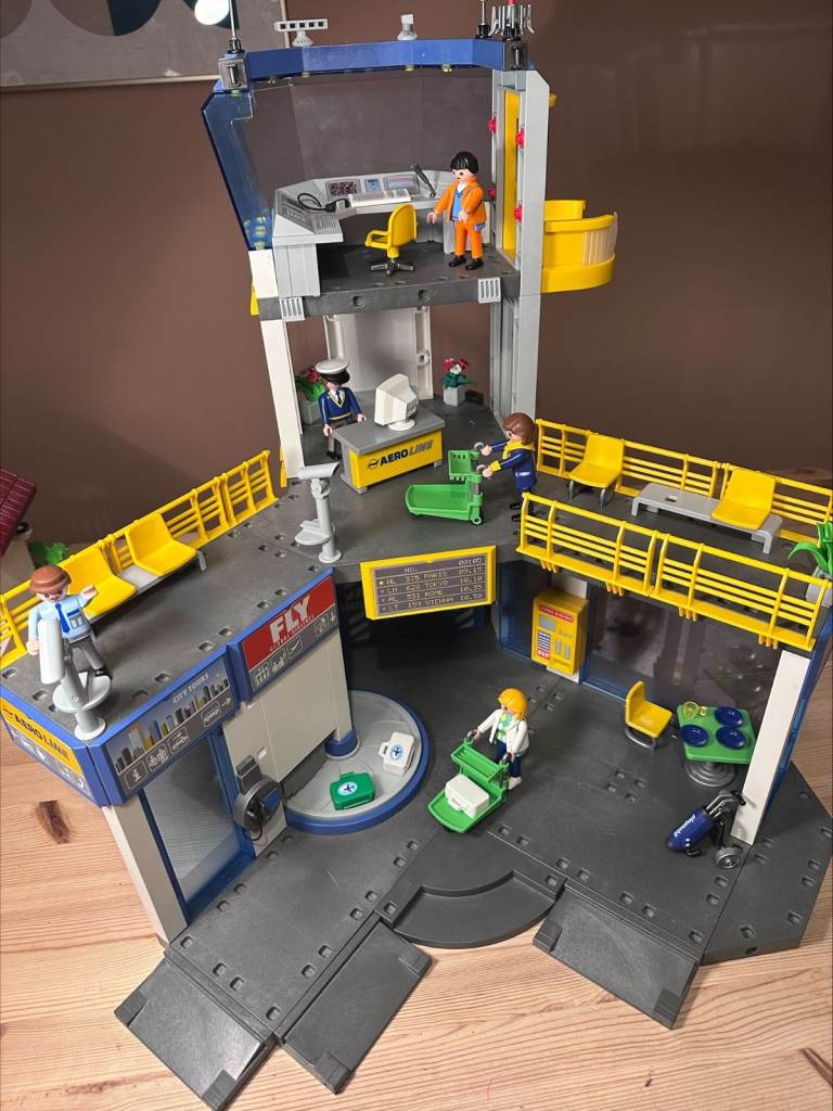 Playmobil Airport, Farmhouse, Nursery School, Campervan holiday, Market stall and Bakery.