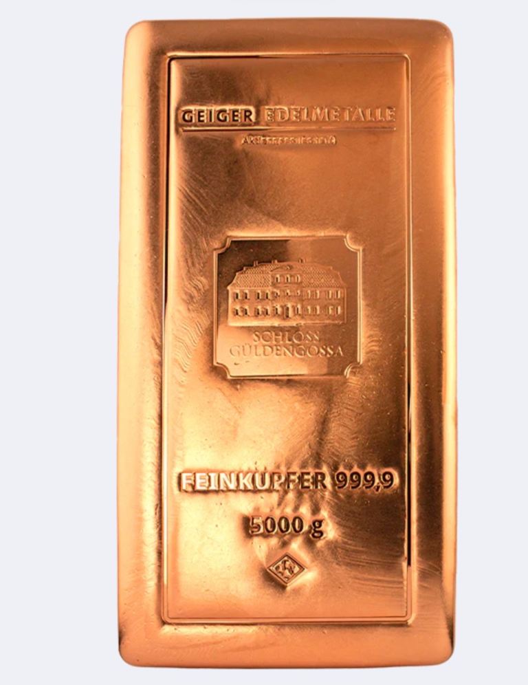 Geiger Pure Copper Bar Bullion Ingot 999.9% Investment grade 5kg 5000g £500 ovno certified & sealed 